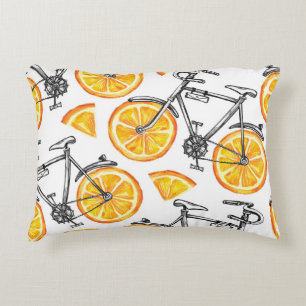 Coussins Décoratifs Oranges à bicyclette : Motif d'été d'aquarelle