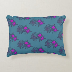 Coussins Décoratifs Oreiller à motif floral sarcelle avec accents rose
