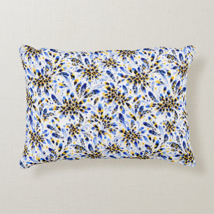 Coussins Décoratifs Oreiller accent floral bleu et or – Aquarelle élég
