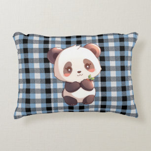 Coussins Décoratifs Oreiller accent Panda à carreaux bleus