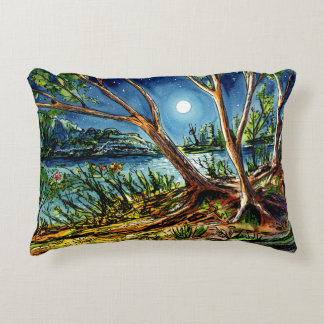 Coussins Décoratifs Oreiller accentué à l'aquarelle de forêt nocturne