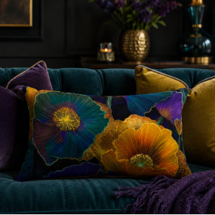 Coussins Décoratifs Oreiller Accentuel Pavots en Verre Peint