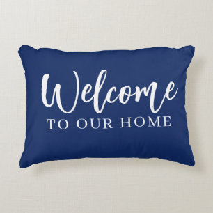 Coussins Décoratifs Oreiller Lombaire Bleu Navy Moderne "Bienvenue che