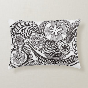 Coussins Décoratifs Oreiller lombaire en dentelle noir et blanc minima