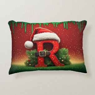Coussins Décoratifs Ornement festif à monogramme R avec chapeau de Pèr