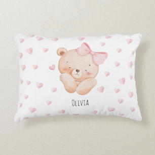 Coussins Décoratifs Ours mignon personnalisé avec des cœurs roses