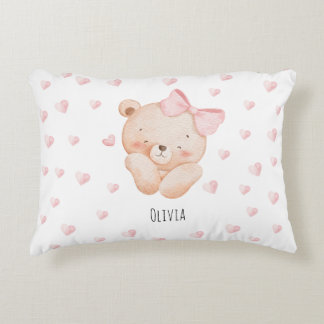 Coussins Décoratifs Ours mignon personnalisé avec des cœurs roses