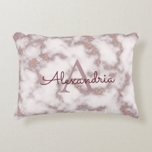 Coussins Décoratifs Pailleté de feuille d'or rose dans un monogramme d