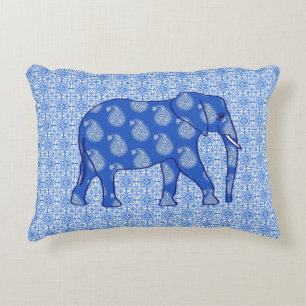 Coussins Décoratifs Paisley éléphant - bleu cobalt et blanc