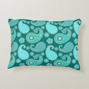 Coussins Décoratifs Paisley motif, Turquoise, Aqua et White
