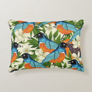 Coussins Décoratifs papaye tropicale et motif d'oiseaux.