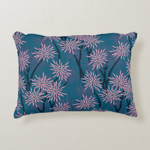 Coussins Décoratifs Papier peint floral : bleu marine asiatique, rose.