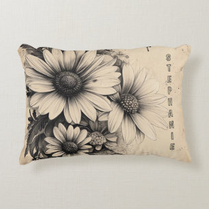 Coussins Décoratifs Papier Sépia Vintage Papillon Daisy Botanique