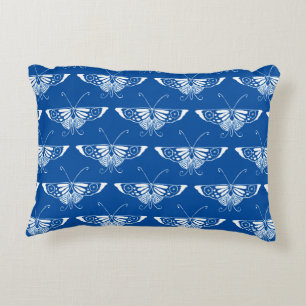 Coussins Décoratifs Papillon Art déco stylisé, bleu cobalt et blanc