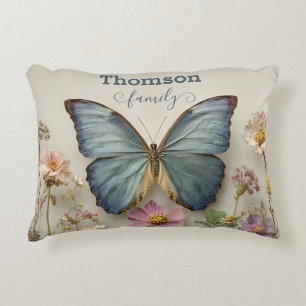 Coussins Décoratifs Papillon Bleu Vintage Floral Jardin Famille