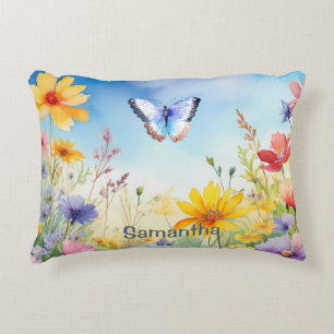 Coussins Décoratifs Papillon d'aquarelle avec nom