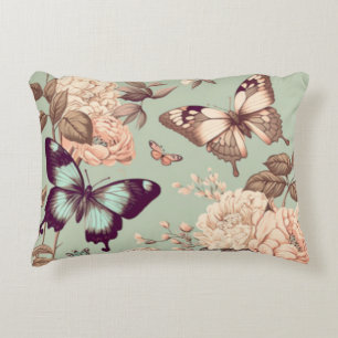 Coussins Décoratifs Papillons et fleurs vert pastel