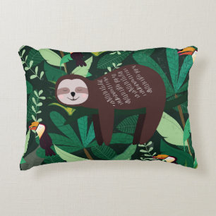 Coussins Décoratifs Paresse mignonne en vert tropical illustration mot