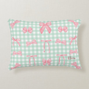 Coussins Décoratifs Pastel Green En vichy Bow rose