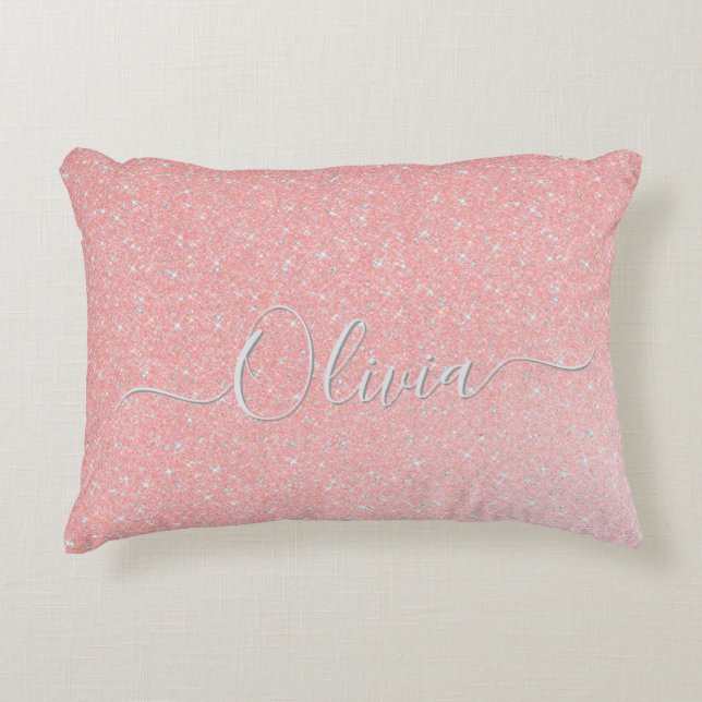 Coussins Décoratifs Pastel Pink Parties scintillant Sparkle Nom person (Devant)