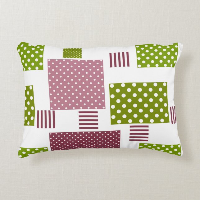 Coussins Décoratifs Patchwork brun vert pois dos blanc (Devant)