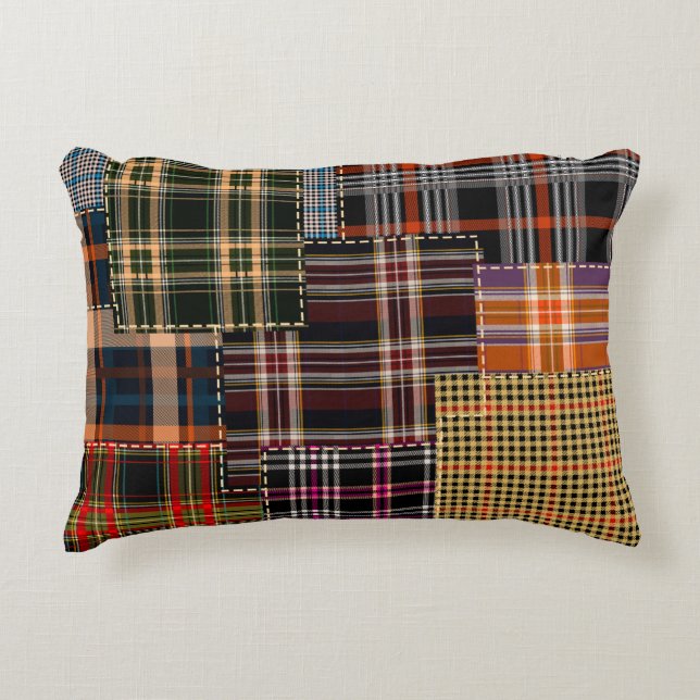 Coussins Décoratifs patchwork chercks motif, design tartan, surface  (Devant)