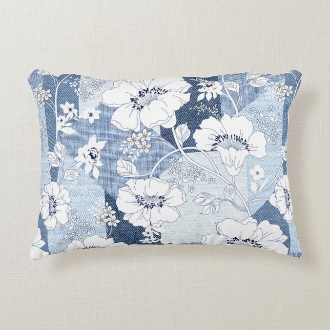 Coussins Décoratifs patchwork de denim transparent sur fleur (Devant)