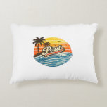 Coussins Décoratifs Paul Retro Sunset Name Design<br><div class="desc">Retro sunset style design featuring the name Paul with vintage palm trees, ocean waves, and birds. Perfect personalized gift idea for anyone named Paul with a classic retro beach sunset aesthetic.</div>