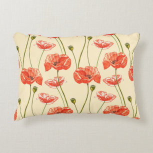 Coussins Décoratifs Pavot rouge aquarelle. Motifs sans couture. Fl sau