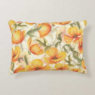 Coussins Décoratifs Pavots jaunes : motif d'aquarelle dessiné à la mai