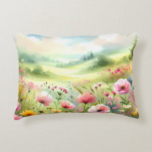 Coussins Décoratifs Paysage de prairie fleurie pastel