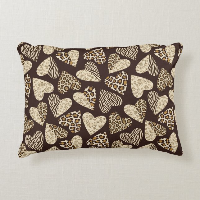 Coussins Décoratifs Peau d'animal avec des coeurs (Devant)