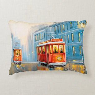 Coussins Décoratifs Peinture à l'huile de tramway de la vieille ville