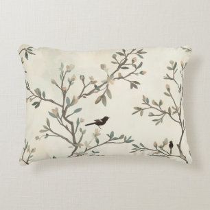 Coussins Décoratifs Peinture aquarelle beige branche d'oiseau nature
