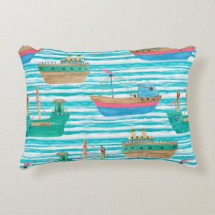 Coussins Décoratifs Peinture d'aquarelle en continu motif avec bateaux