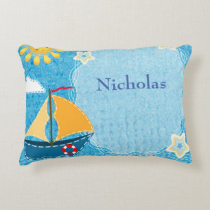 Coussins Décoratifs Personnaliser Bright Yellow Sun Blue Sail Boat