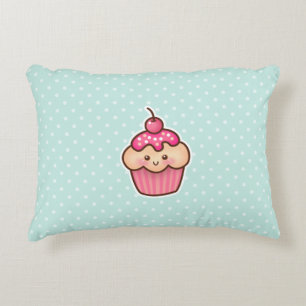 Coussins Décoratifs Petit gâteau rose de Kawaii et pois bleu en bon