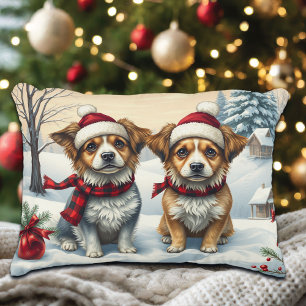 Coussins Décoratifs Petits chiens en hiver avant l'arrivée et l'hiver 