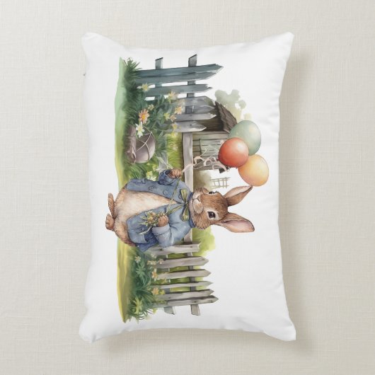 Coussins Décoratifs Pierre le lapin bleu veste avec ballons (Devant(Vertical))