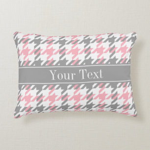 Coussins Décoratifs Pink White Dk Gray Houndstooth Nom Monogram