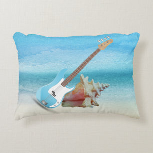 Coussins Décoratifs Plage Abstraite de la Guitare Bleue & Coquillages