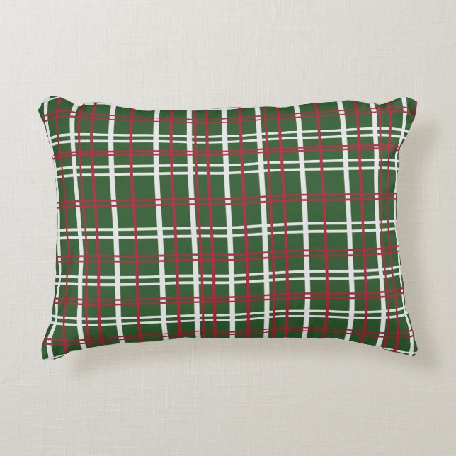 Coussins Décoratifs Plaid de Noël Rouge, Vert, Blanc (Devant)