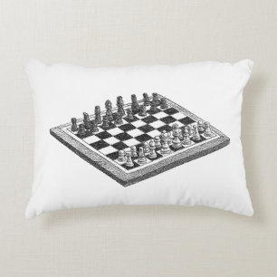 Coussins Décoratifs Plateau de Jeu d'Échecs et Pièces d'Échecs Art Vin