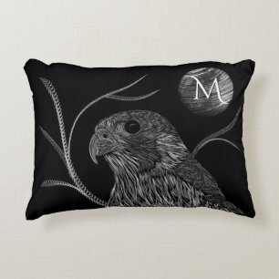 Coussins Décoratifs Pleine lune de faucon Monogramme noir