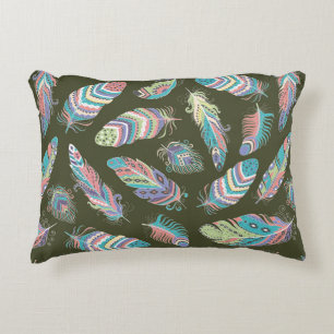 Coussins Décoratifs Plumes Boho Motif sans couture. Retour ethnique tr