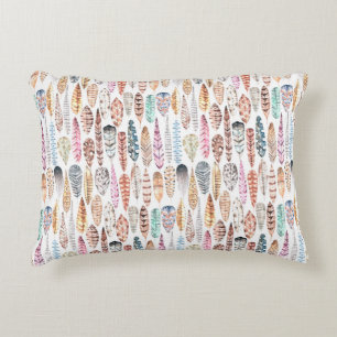 Coussins Décoratifs Plumes tribales de Bohème colorées d'aquarelle