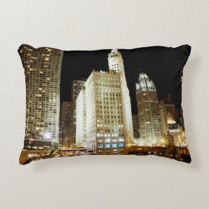 Coussins Décoratifs Point de repère célèbre de Chicago la nuit