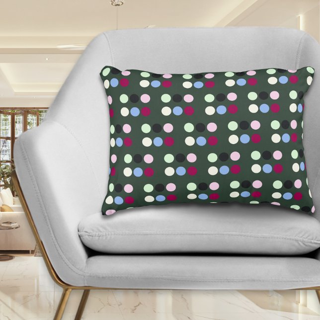 Coussins Décoratifs Pois coloré Design moderne (A modern and stylish accent pillow, with multicolor polka dots pattern on a dark green background)