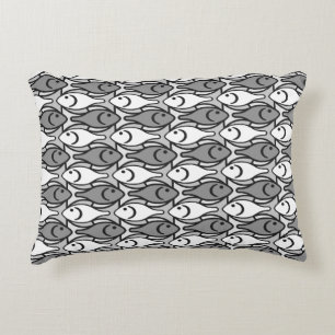 Coussins Décoratifs Poisson moderne du milieu du siècle, gris, blanc e