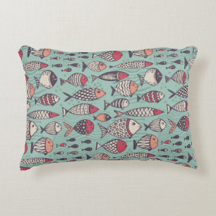 Coussins Décoratifs Poissons amusants : motif sans couture dessiné à l